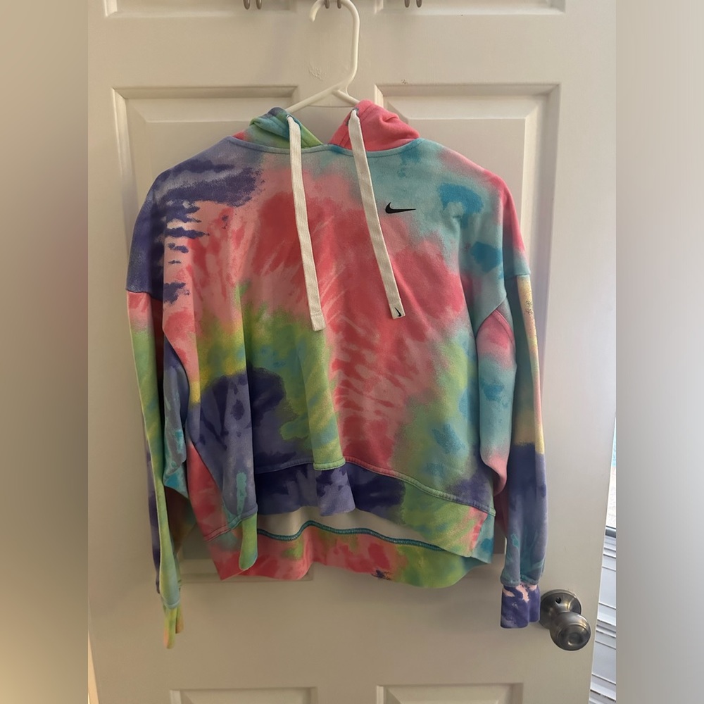 Nike Women’s Cropped Pink, Blue, White, Green, & Purple Tie Dye Hoodie Small